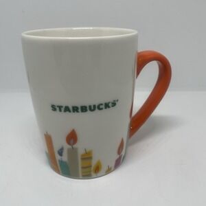 Starbucks Birthday Candles Coffee Mug 2020 Cup White Orange Handle 10 Ounces